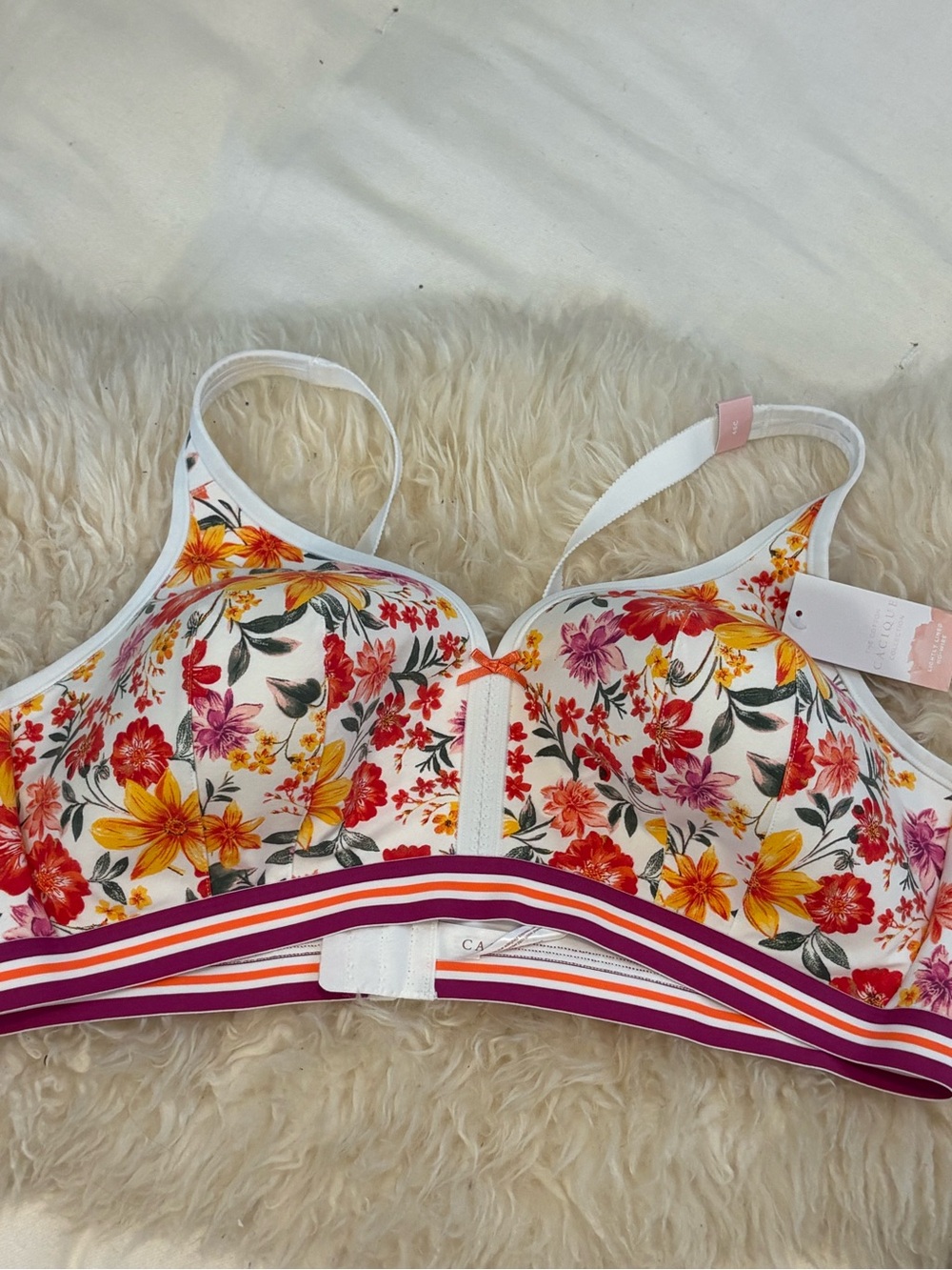 NWT Cacique White Floral Wireless Bra with Multicolor Blooms 46C